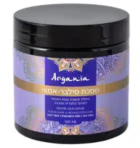 ARGANIA מסיכה סילבר אסאי לשיער בלונדיני, צבוע אפור ושיער שיבה 500 מ”ל